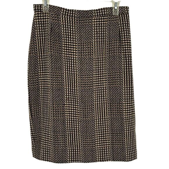 Paul Stanley Vintage Wool Blend Herringbone Print Skirt Black /Tan/Cream Size 12 - Picture 1 of 10